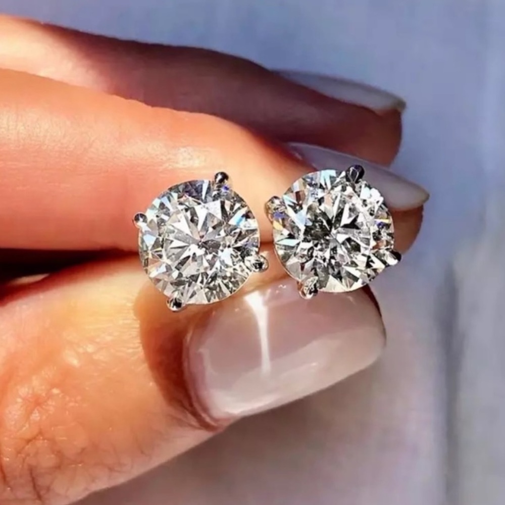 NEW 2 CARAT DIAMOND SILVER STUD EARRINGS